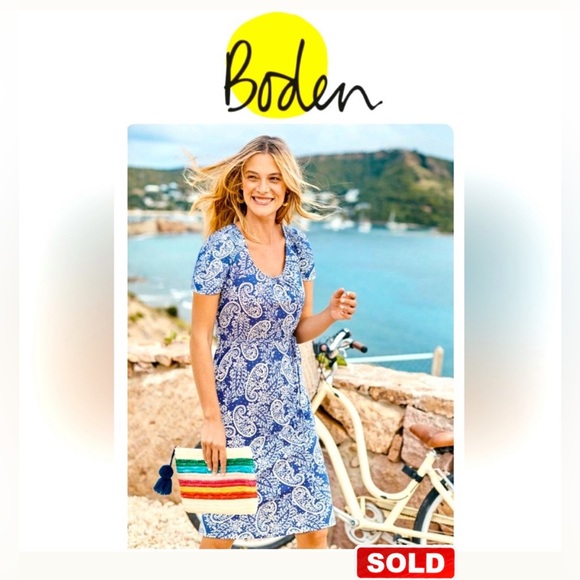 Boden Dresses & Skirts - +FREE🎁 Boden Elspeth Jersey Dress Lapis Blue & White Mexican Paisley - size 12
